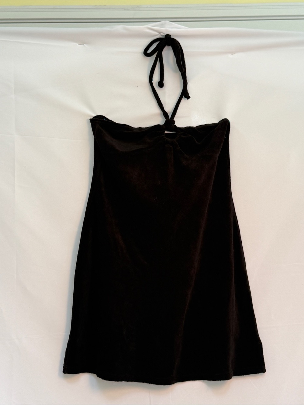 Juicy Couture Black Strapless Velvet Halter Mini Dress